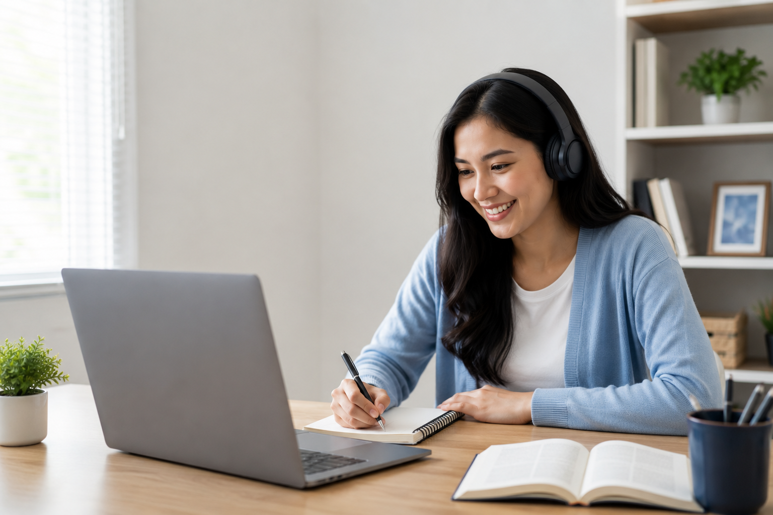 Remote learning on a bright office