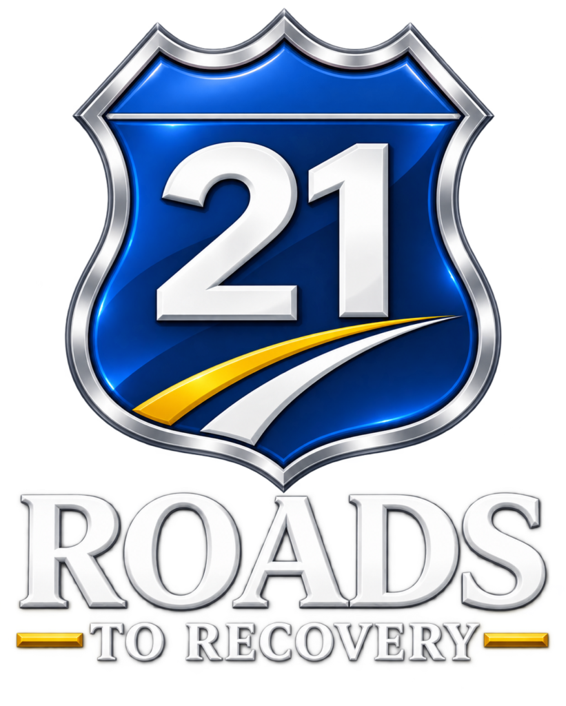 21 roads to recovery navy blue logo